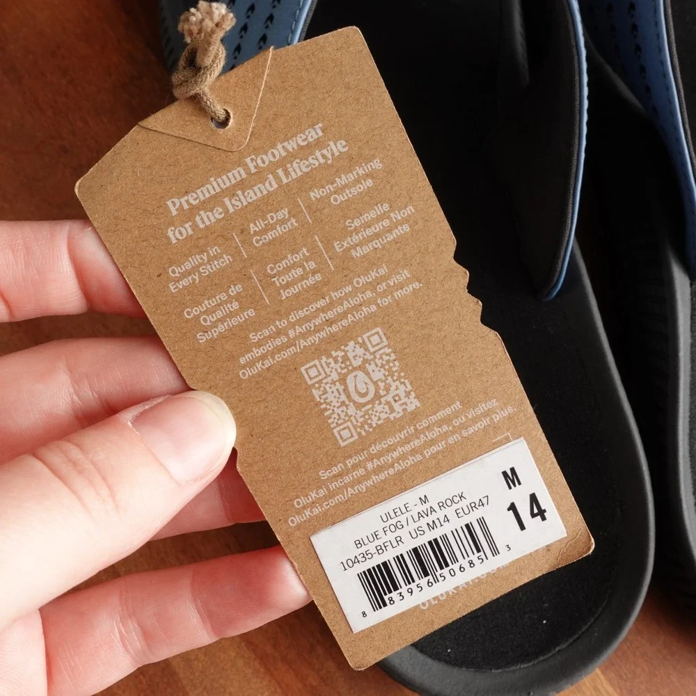 OluKai Sandals Mens SZ 14 Blue BLK Ulele Thong Flip Flop Coastal Beach Shoes NWT